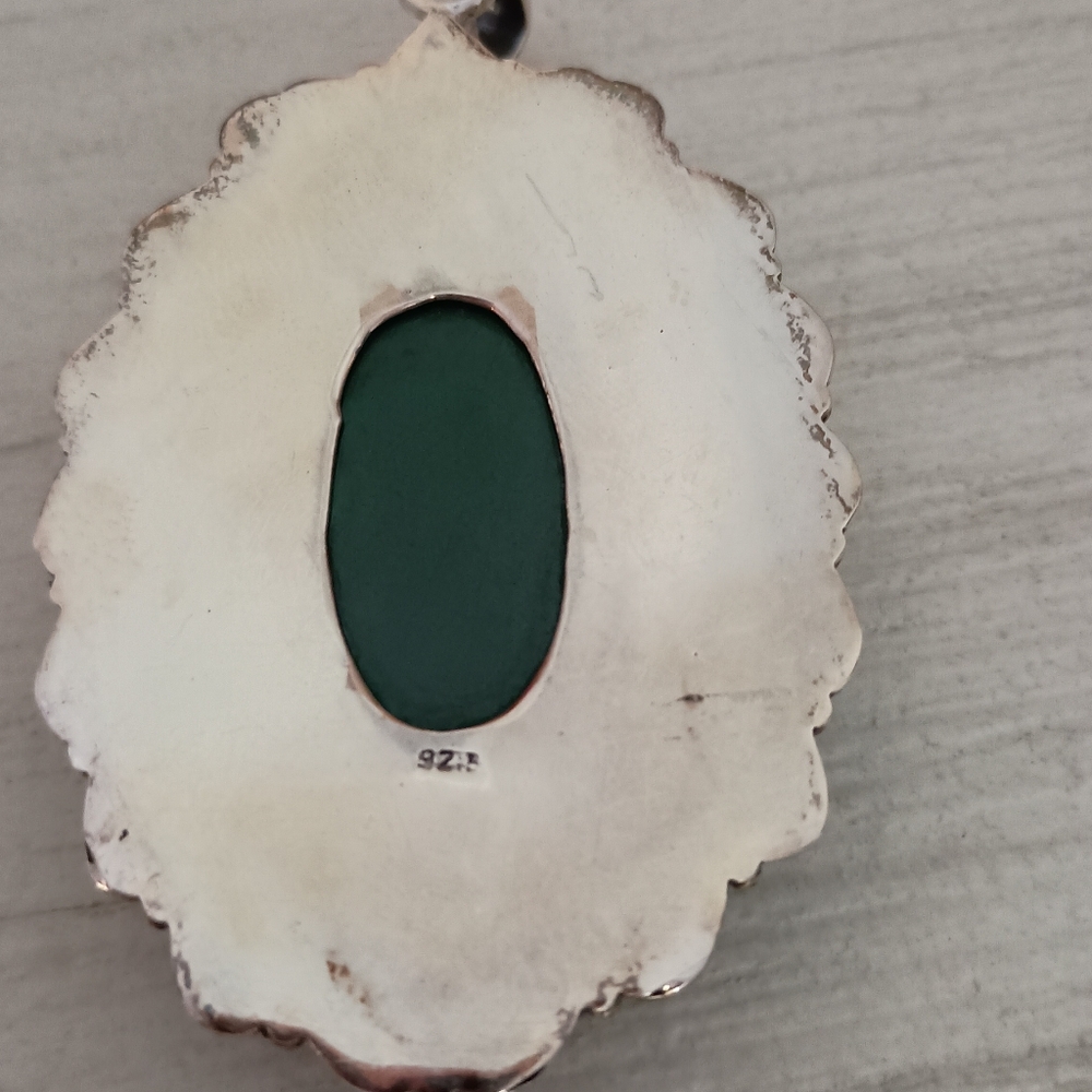 Southwestern Style Malachite and 925 Silver Pendant, 3" - Picture 4 of 5